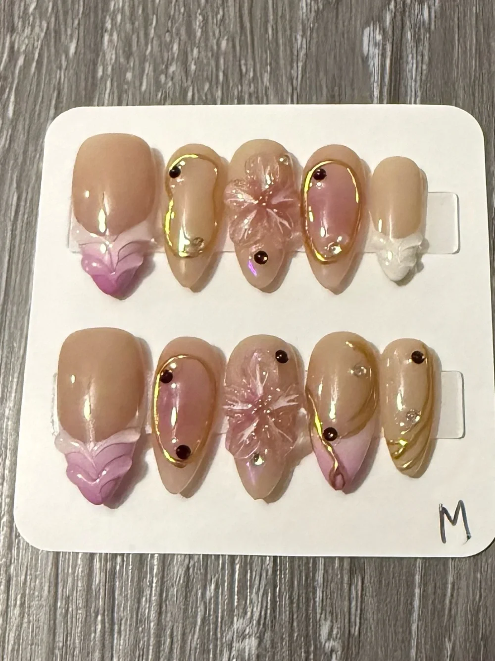 Handmade Purple Nude Floral Press-On Nail Set